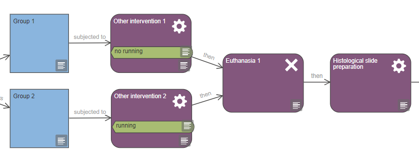 Partial EDA diagram showing an experiment with some interventions that differ between the groups and some that are the same.